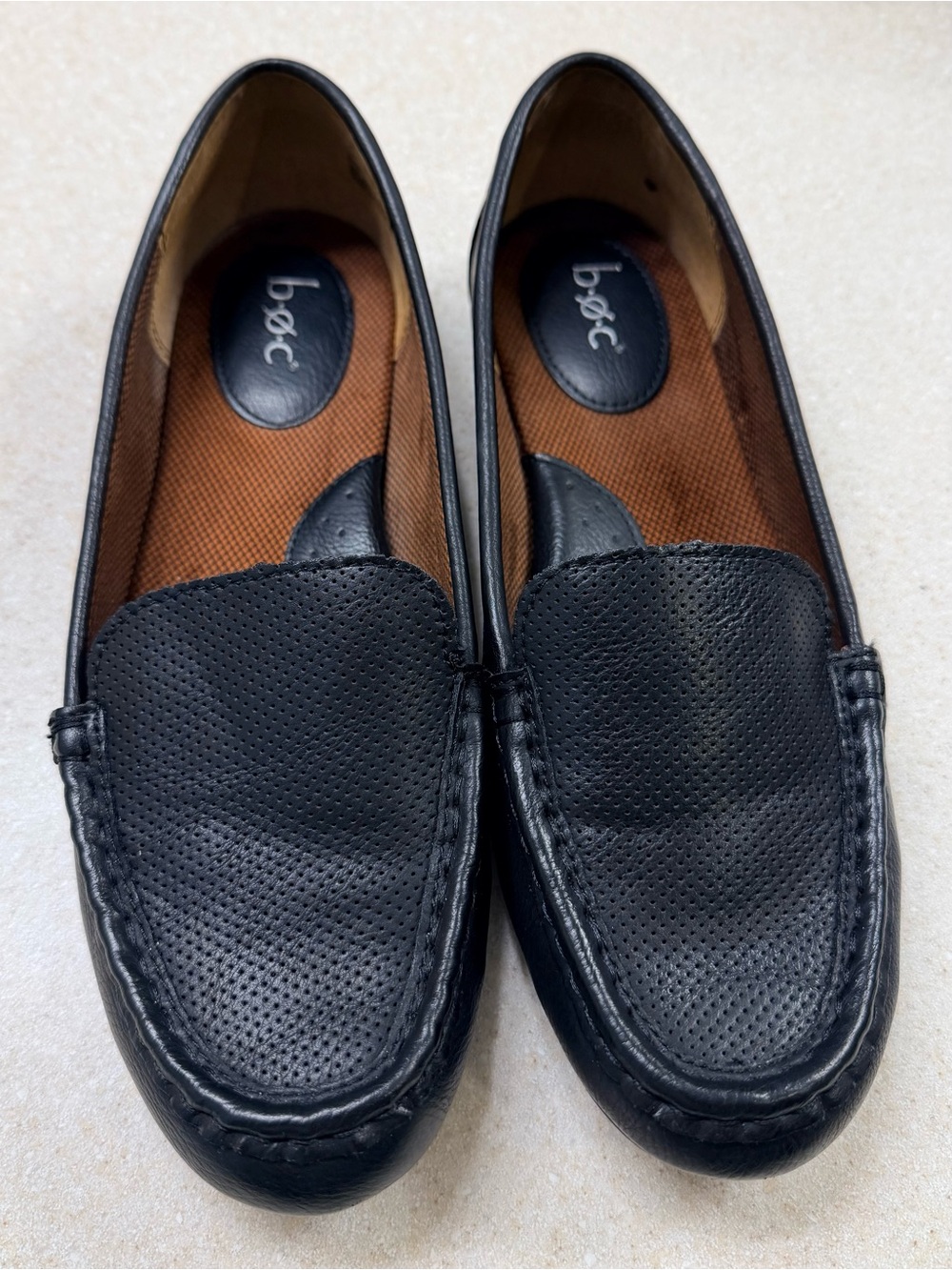 b.o.c. Black Perforated Leather Slip-On Loafers Sz10 Like New